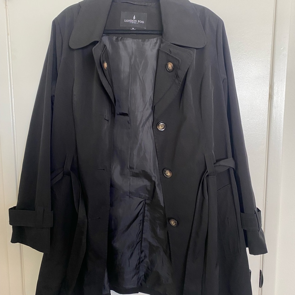 London Fog Women's Classic Short Hooded Black Trench Coat size XL